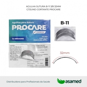 AGULHA SUTURA B-11 3/8 32MM C/12UND CORTANTE PROCARE