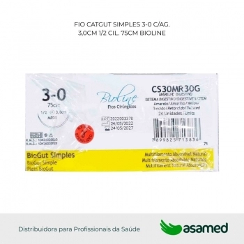 FIO CATGUT SIMPLES 3-0 AMARELO C/AG 3,0CM 1/2 CIL. 75CM BIOLINE