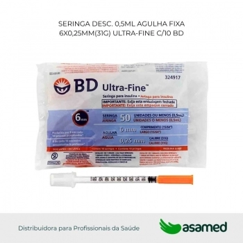SERINGA DESC. 0,5ML AGULHA FIXA 6X0,25MM(31G) ULTRA-FINE C/10 BD