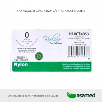 FIO NYLON 0 C/AG 4,0CM 3/8 TRG. CORT. (ACO 300) 45CM BIOLINE