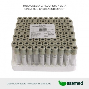 TUBO COLETA C/ FLUORETO + EDTA CINZA 4ML C/100 LABOIMPORT