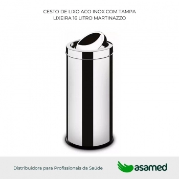 CESTO DE LIXO ACO INOX COM TAMPA LIXEIRA 16 LITRO MARTINAZZO