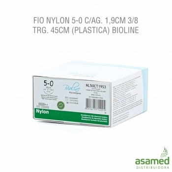 FIO NYLON 5-0 C/AG 1,9CM 3/8 TRG. CORT. 45CM BIOLINE