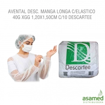 AVENTAL DESC. MANGA LONGA C/ELASTICO 40G XGG 1,20X1,50CM C/10 DESCARTEE