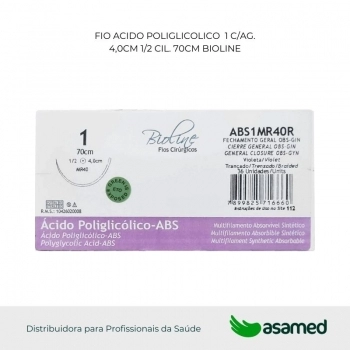 FIO ACIDO POLIGLICOLICO 1 VIOLETA C/AG 4,0CM 1/2 CIL. 70CM BIOLINE