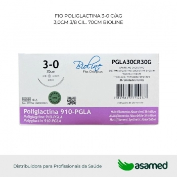 FIO POLIGLACTINA 3-0 VIOLETA C/AG 3,0CM 3/8 CIL. 70CM BIOLINE