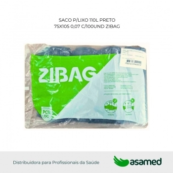 SACO P/LIXO PRETO REFORCADO 110L 75X105 26KG C/100UND ZIBAG