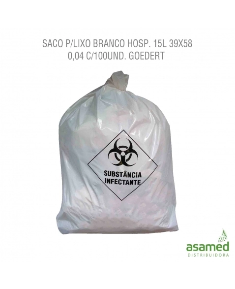 SACO P/LIXO BRANCO HOSP. 15L 39X58 0,04 C/100UND. GOEDERT