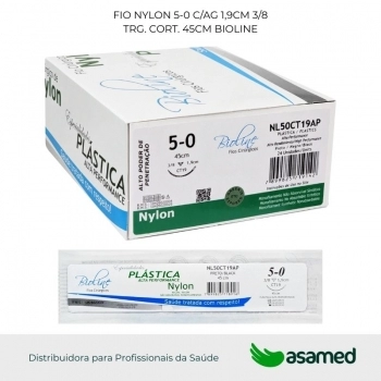 FIO NYLON 5-0 C/AG 1,9CM 3/8 TRG. CORT. 45CM BIOLINE