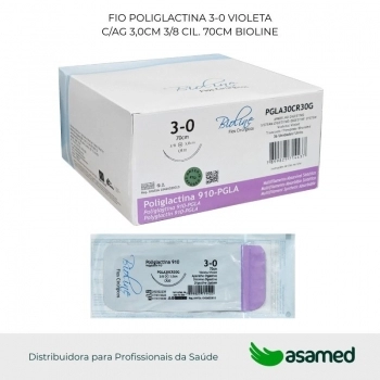 FIO POLIGLACTINA 3-0 VIOLETA C/AG 3,0CM 3/8 CIL. 70CM BIOLINE
