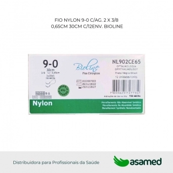 FIO NYLON 9-0 C/AG (2X) 0,65CM 3/8 ESPAT. 30CM C/12ENV. BIOLINE