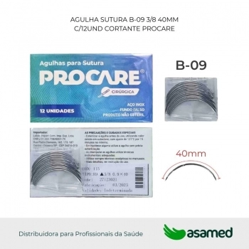 AGULHA SUTURA B-09 3/8 40MM C/12UND CORTANTE PROCARE