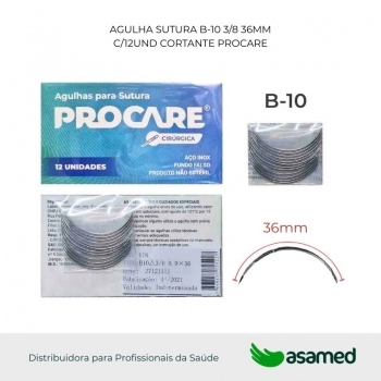 AGULHA SUTURA B-10 3/8 36MM C/12UND CORTANTE PROCARE