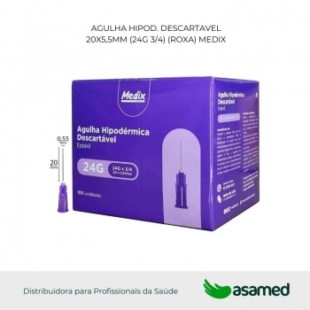AGULHA HIPOD. DESCARTAVEL 20X5,5MM (24G 3/4) (ROXA) MEDIX