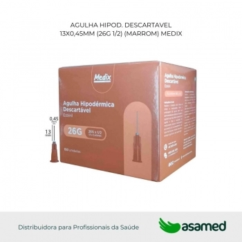 AGULHA HIPOD. DESCARTAVEL 13X0,45MM (26G 1/2) (MARROM) MEDIX