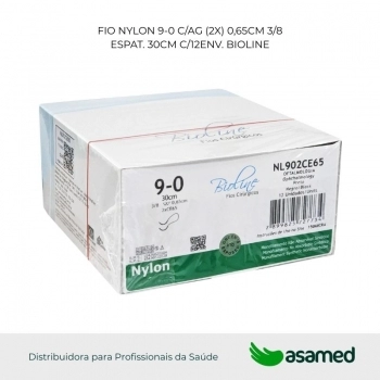 FIO NYLON 9-0 C/AG (2X) 0,65CM 3/8 ESPAT. 30CM C/12ENV. BIOLINE