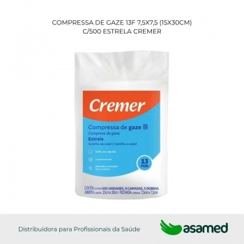 COMPRESSA DE GAZE 13F 7,5X7,5 (15X30CM) C/500 ESTRELA CREMER