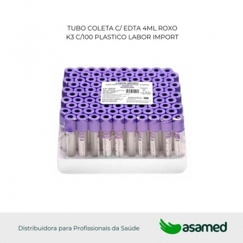 TUBO COLETA C/ EDTA K3 4ML ROXO C/100 LABOR IMPORT