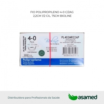 FIO POLIPROPILENO 4-0 AZUL C/AG (2X)2,2CM 1/2 CIL. 75CM BIOLINE