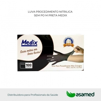 LUVA PROCEDIMENTO NITRILICA SEM PO M PRETA MEDIX