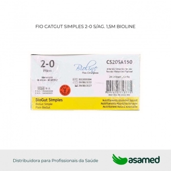FIO CATGUT SIMPLES 2-0 AMARELO S/AG 150CM BIOLINE