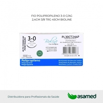 FIO POLIPROPILENO 3-0 AZUL C/AG 2,4CM 3/8 TRG. CORT. 45CM BIOLINE
