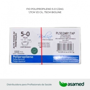 FIO POLIPROPILENO 5-0 AZUL C/AG (2X)1,7CM 1/2 CIL. 75CM BIOLINE