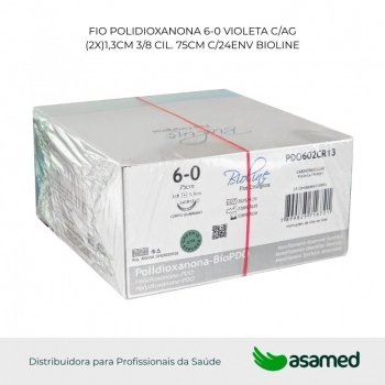 FIO POLIDIOXANONA 6-0 VIOLETA C/AG (2X)1,3CM 3/8 CIL. 75CM C/24ENV BIOLINE