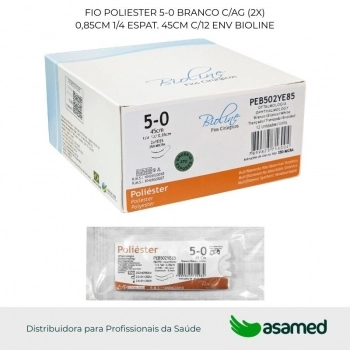 FIO POLIESTER 5-0 BRANCO C/AG (2X)0,85CM 1/4 ESPAT. 45CM C/12 ENV BIOLINE