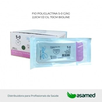 FIO POLIGLACTINA 5-0 VIOLETA C/AG 2,0CM 1/2 CIL. 70CM BIOLINE