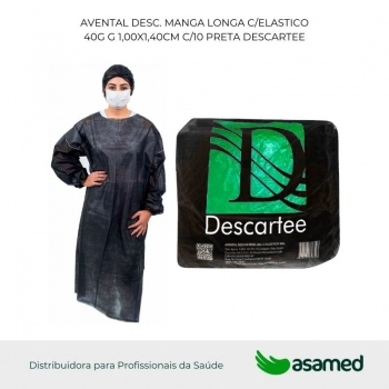 AVENTAL DESC. MANGA LONGA C/ELASTICO 40G G 1,00X1,40CM C/10 PRETA DESCARTEE
