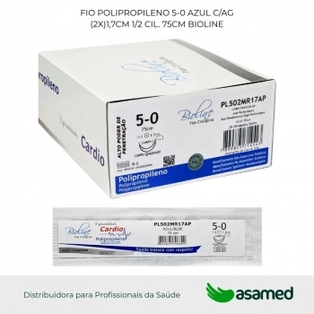 FIO POLIPROPILENO 5-0 AZUL C/AG (2X)1,7CM 1/2 CIL. 75CM BIOLINE