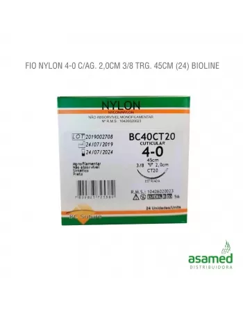 FIO NYLON 4-0 C/AG. 2,0CM 3/8 TRG. 45CM BC SUTURE