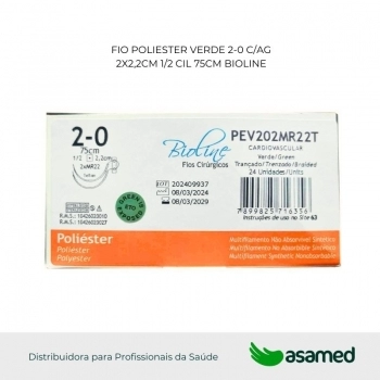 FIO POLIESTER 2-0 VERDE C/AG (2X)2,2CM 1/2 CIL. 75CM BIOLINE