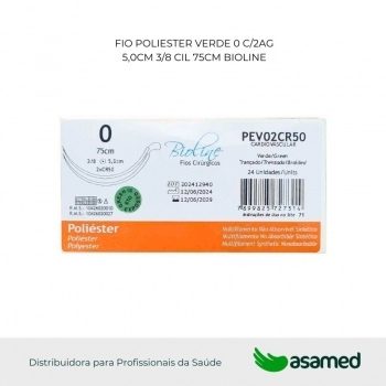 FIO POLIESTER 0 VERDE C/AG (2X)5,0CM 3/8 CIL. 75CM BIOLINE