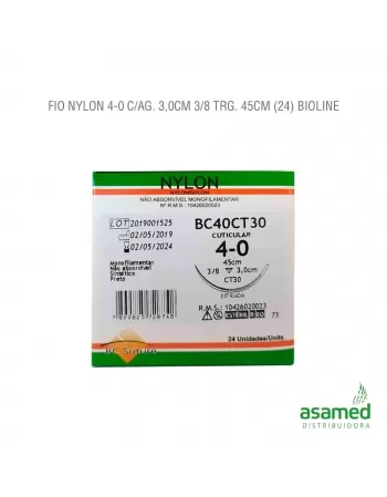 FIO NYLON 4-0 C/AG. 3,0CM 3/8 TRG. 45CM BC SUTURE