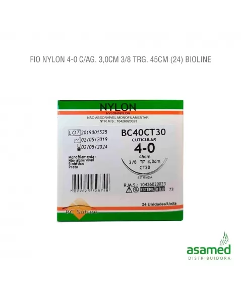 FIO NYLON 4-0 C/AG. 3,0CM 3/8 TRG. 45CM BC SUTURE