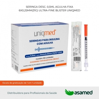 SERINGA DESC. 0,5ML AGULHA FIXA 6X0,25MM(31G) ULTRA-FINE BLISTER UNIQMED