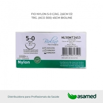 FIO NYLON 5-0 C/AG 2,6CM 1/2 TRG. CORT. (ACO 300) 45CM BIOLINE