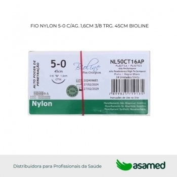FIO NYLON 5-0 C/AG 1,6CM 3/8 TRG. CORT. 45CM BIOLINE