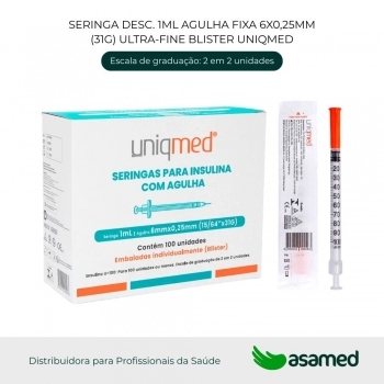 SERINGA DESC. 1ML AGULHA FIXA 6X0,25MM(31G) ULTRA-FINE BLISTER UNIQMED