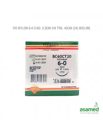 FIO NYLON 6-0 C/AG. 2,0CM 3/8 TRG. 45CM BC SUTURE