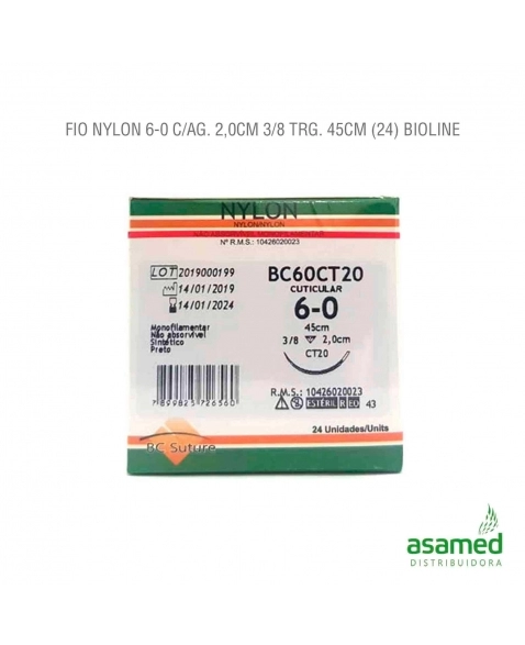 FIO NYLON 6-0 C/AG. 2,0CM 3/8 TRG. 45CM BC SUTURE