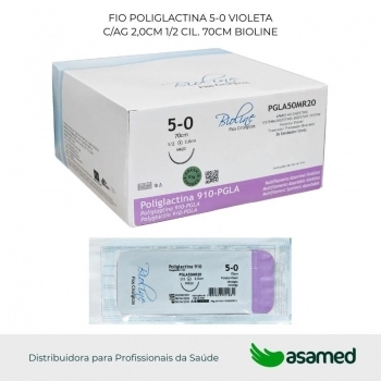 FIO POLIGLACTINA 5-0 VIOLETA C/AG 2,0CM 1/2 CIL. 70CM BIOLINE