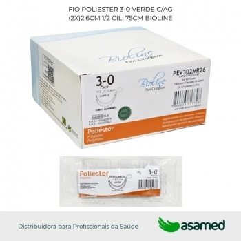 FIO POLIESTER 3-0 VERDE C/AG (2X)2,6CM 1/2 CIL. 75CM BIOLINE