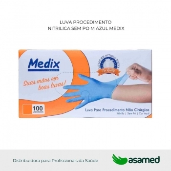 LUVA PROCEDIMENTO NITRILICA SEM PO M AZUL MEDIX