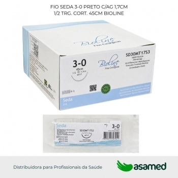 FIO SEDA 3-0 PRETO C/AG 1,7CM 1/2 TRG. CORT. 45CM BIOLINE