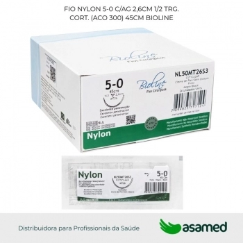 FIO NYLON 5-0 C/AG 2,6CM 1/2 TRG. CORT. (ACO 300) 45CM BIOLINE
