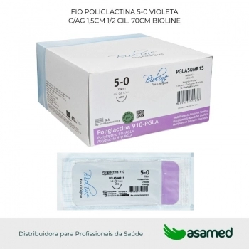 FIO POLIGLACTINA 5-0 VIOLETA C/AG 1,5CM 1/2 CIL. 70CM BIOLINE