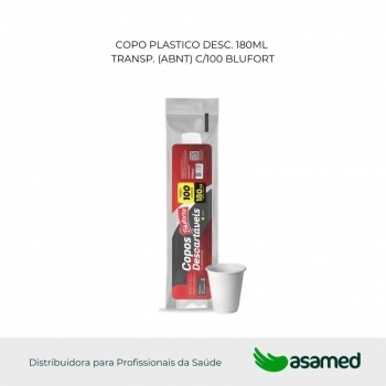 COPO PLASTICO DESC. 180ML TRANSP. (ABNT) C/100 BLUFORTE